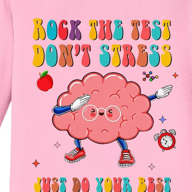 Rock the Test Don't Stress Testing Day Teacher Student Gift Baby Long Sleeve Bodysuit