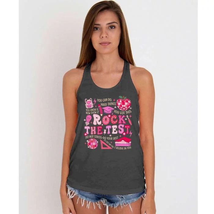 Rock The Test Testing Day Motivational Teacher Student Women's Knotted Racerback Tank