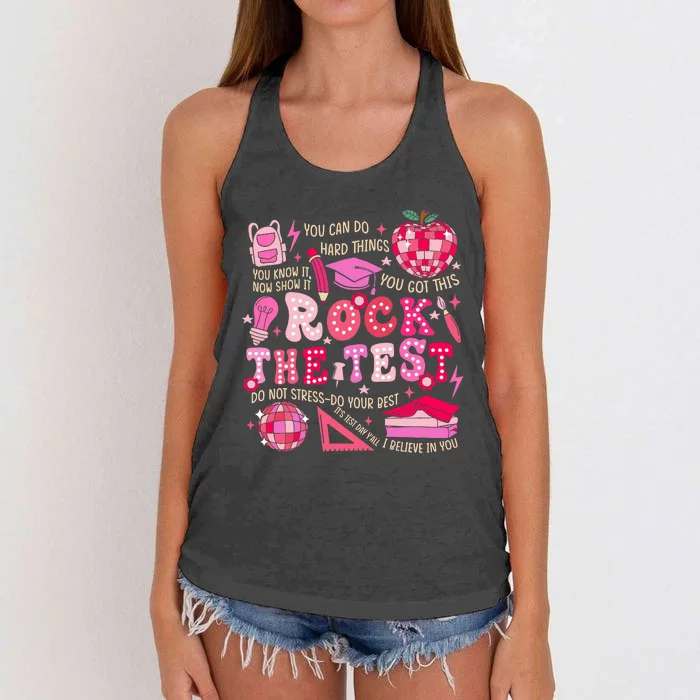 Rock The Test Testing Day Motivational Teacher Student Women's Knotted Racerback Tank