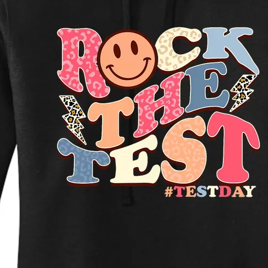 Rock The Test Testing Day Retro Motivational Teacher Student Women's Pullover Hoodie