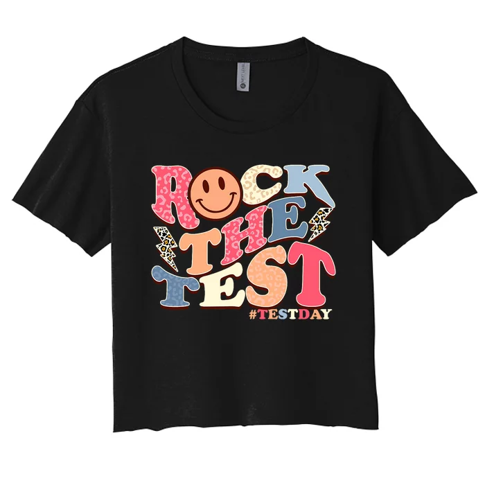 Rock The Test Testing Day Retro Motivational Teacher Student Women's Crop Top Tee