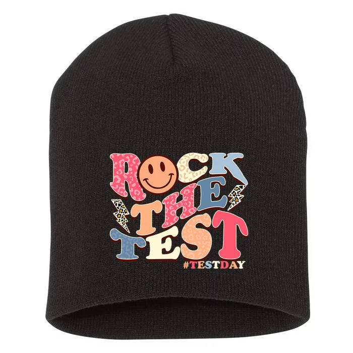 Rock The Test Testing Day Retro Motivational Teacher Student Short Acrylic Beanie