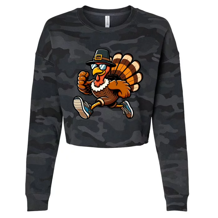 Running Turkey Turkey Trot Running Thanksgiving Cropped Pullover Crew