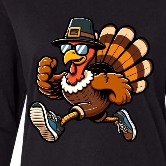 Running Turkey Turkey Trot Running Thanksgiving Womens Cotton Relaxed Long Sleeve T-Shirt