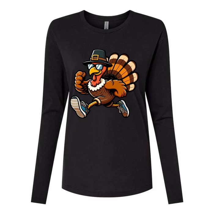 Running Turkey Turkey Trot Running Thanksgiving Womens Cotton Relaxed Long Sleeve T-Shirt