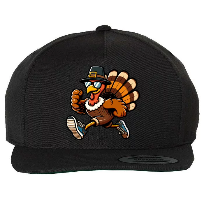 Running Turkey Turkey Trot Running Thanksgiving Wool Snapback Cap