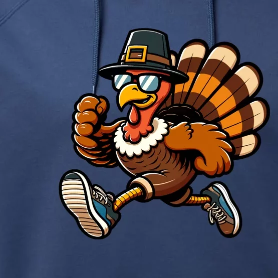 Running Turkey Turkey Trot Running Thanksgiving Performance Fleece Hoodie