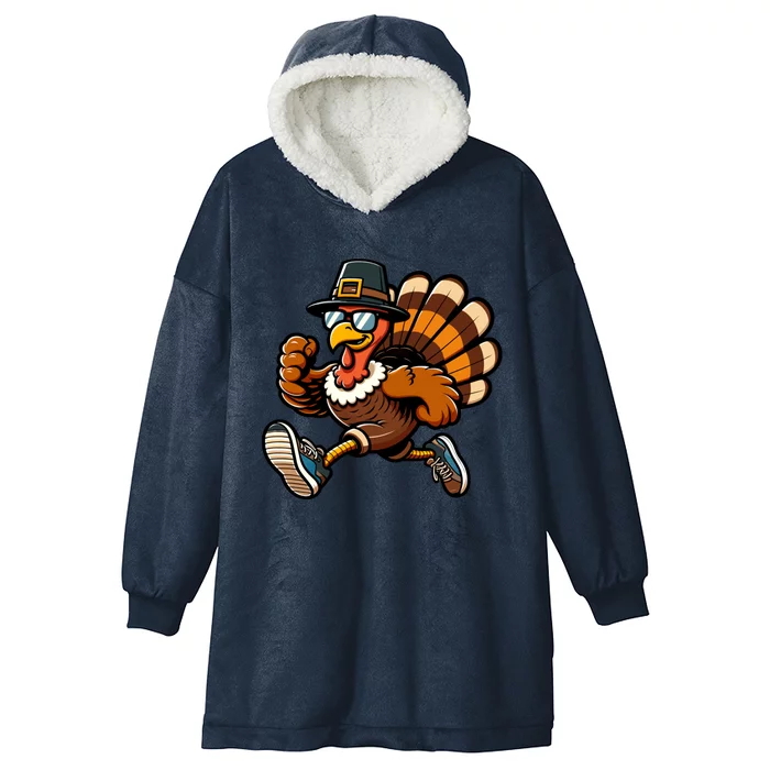 Running Turkey Turkey Trot Running Thanksgiving Hooded Wearable Blanket