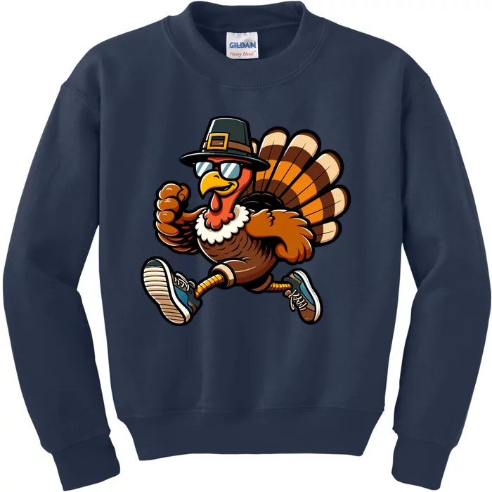 Running Turkey Turkey Trot Running Thanksgiving Kids Sweatshirt