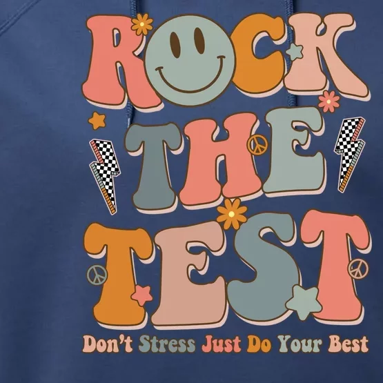 Rock The Test Dont Stress Just Do Your Best Teacher Retro Performance Fleece Hoodie