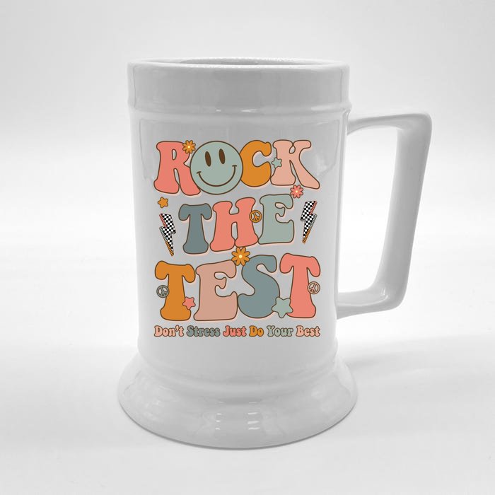 Rock The Test Dont Stress Just Do Your Best Teacher Retro Front & Back Beer Stein