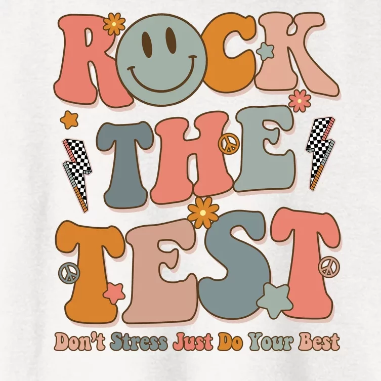 Rock The Test Dont Stress Just Do Your Best Teacher Retro Women's Crop Top Tee