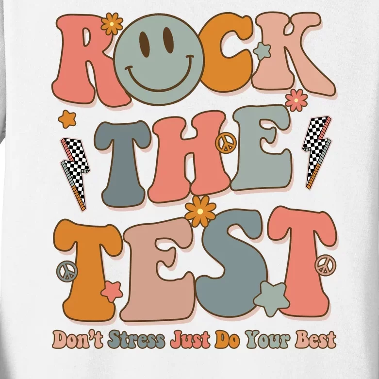 Rock The Test Dont Stress Just Do Your Best Teacher Retro Kids Long Sleeve Shirt