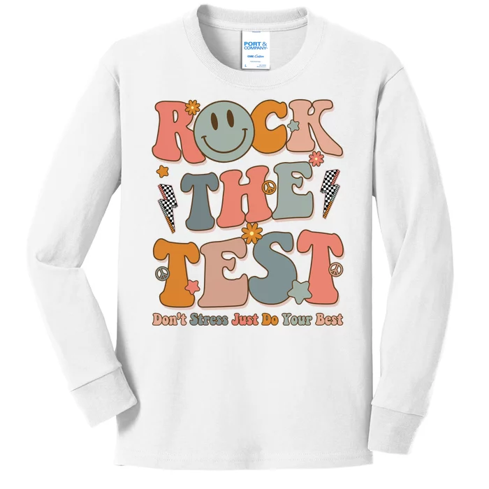 Rock The Test Dont Stress Just Do Your Best Teacher Retro Kids Long Sleeve Shirt