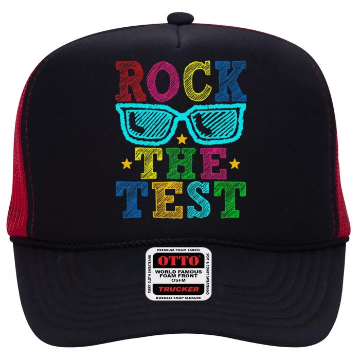 Rock The Test Testing Day Teacher High Crown Mesh Trucker Hat