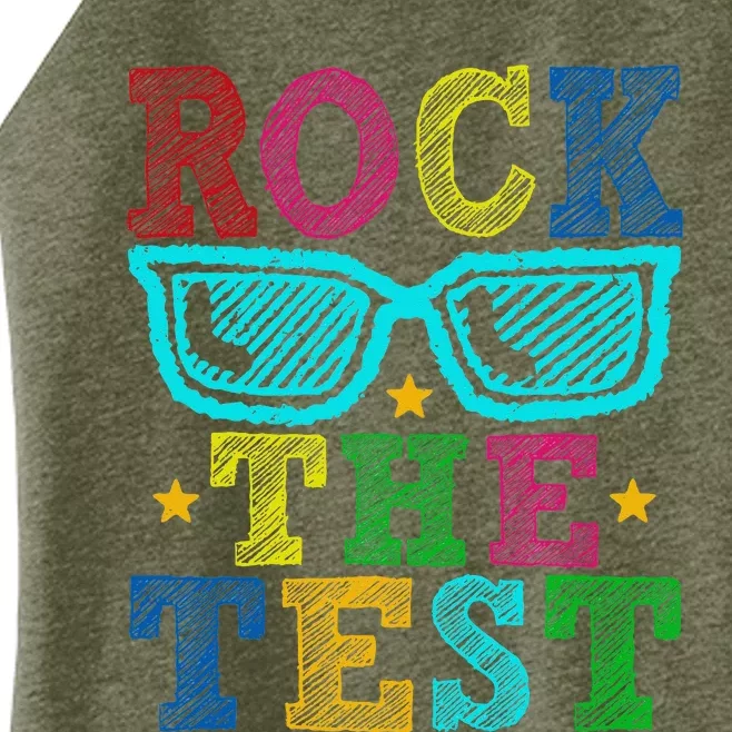 Rock The Test Testing Day Teacher Women’s Perfect Tri Rocker Tank