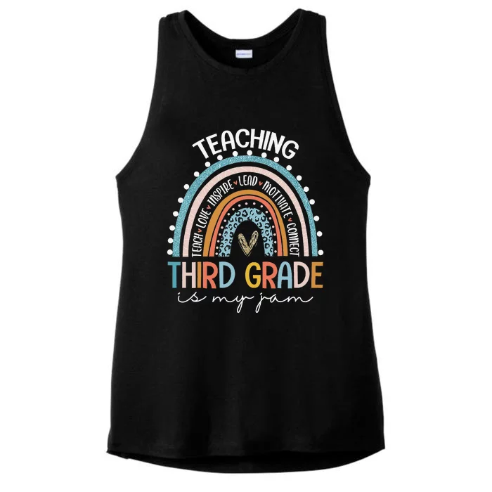 Rainbow Teaching Third Grade Is My Jam First Day Teacher Ladies Tri-Blend Wicking Tank