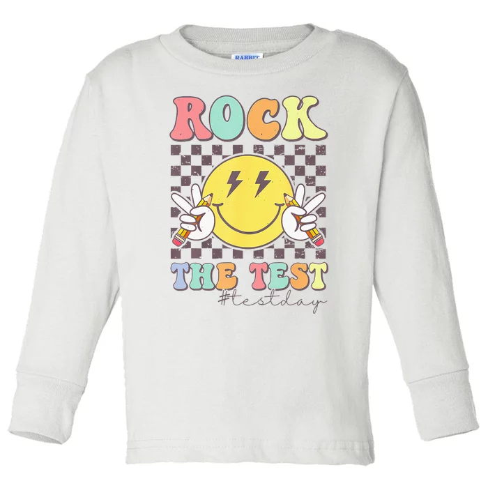 Rock The Test Testing Day Retro Motivational Teacher Student Toddler Long Sleeve Shirt