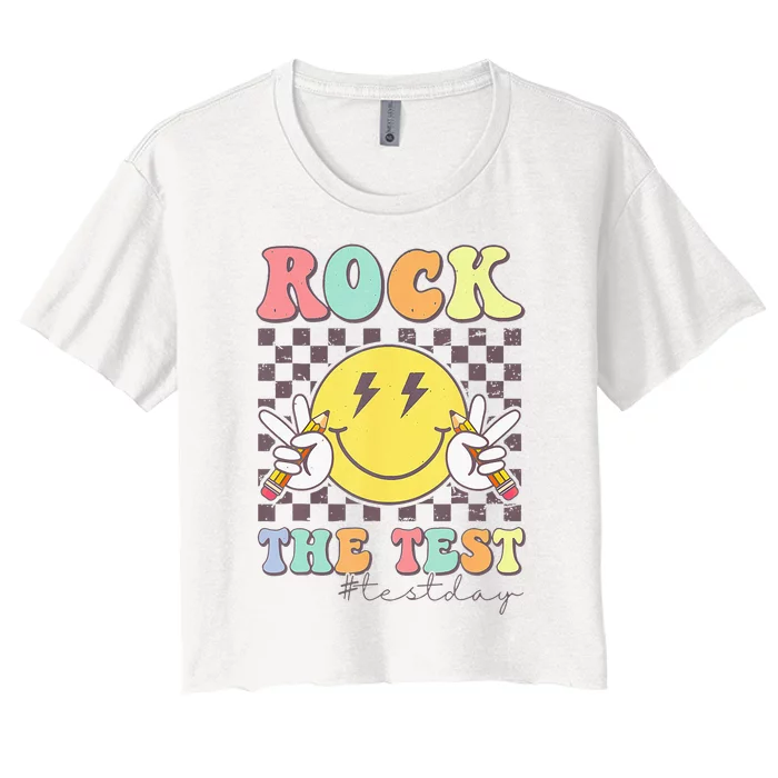 Rock The Test Testing Day Retro Motivational Teacher Student Women's Crop Top Tee