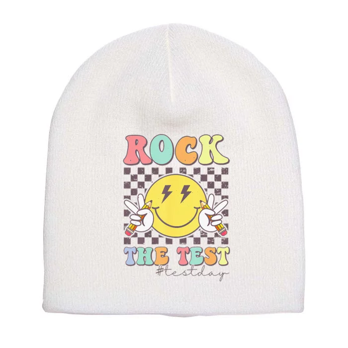 Rock The Test Testing Day Retro Motivational Teacher Student Short Acrylic Beanie