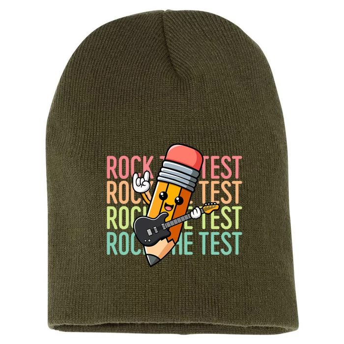 Rock The Test Day Teacher Testing Day Short Acrylic Beanie