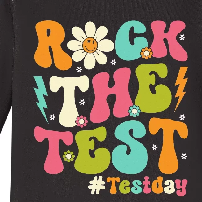 Rock The Test Motivational Retro Teachers Baby Long Sleeve Bodysuit