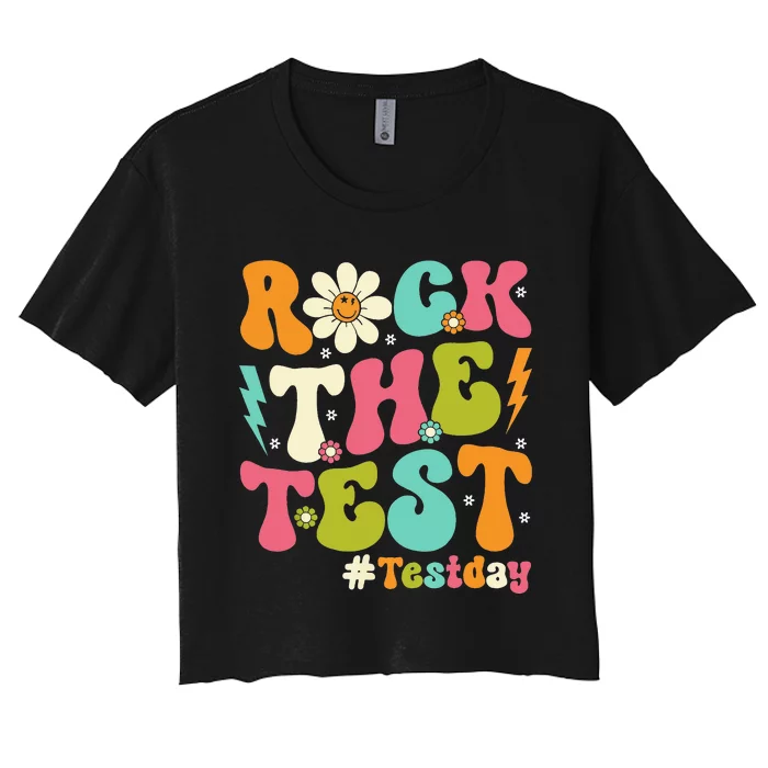 Rock The Test Motivational Retro Teachers Women's Crop Top Tee