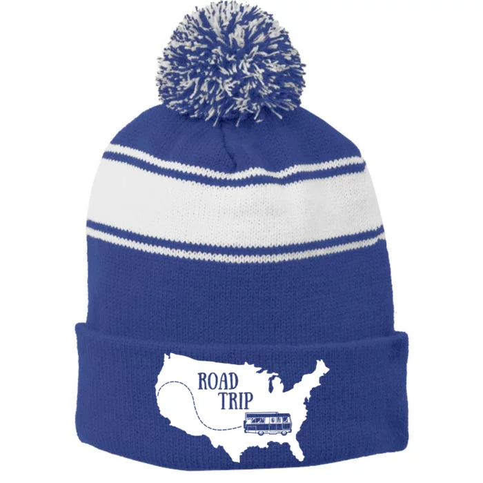 Road Trip Travel Camping Family Vacation Great Gift Stripe Pom Pom Beanie