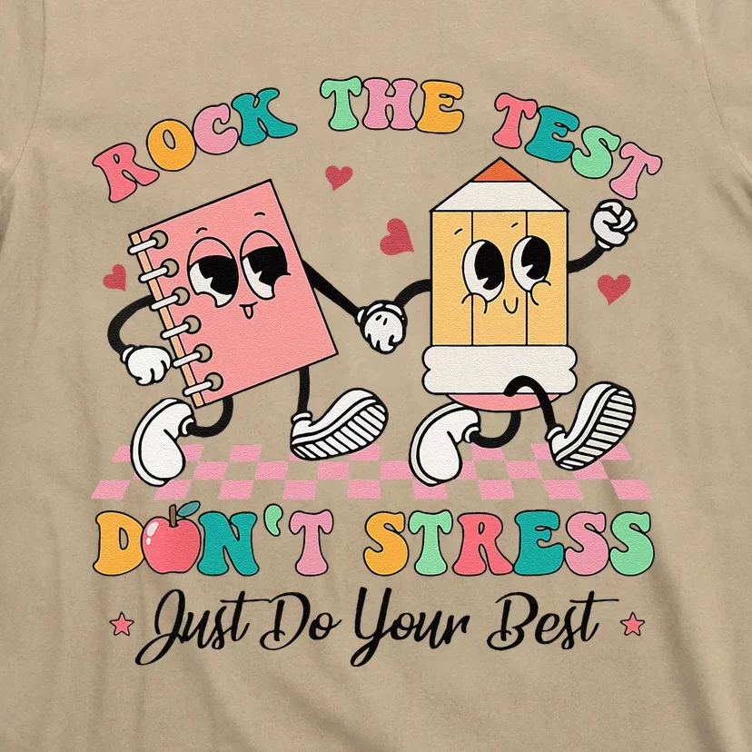 Rock The Test Dont Stress Testing Day Groovy Teacher Student T-Shirt