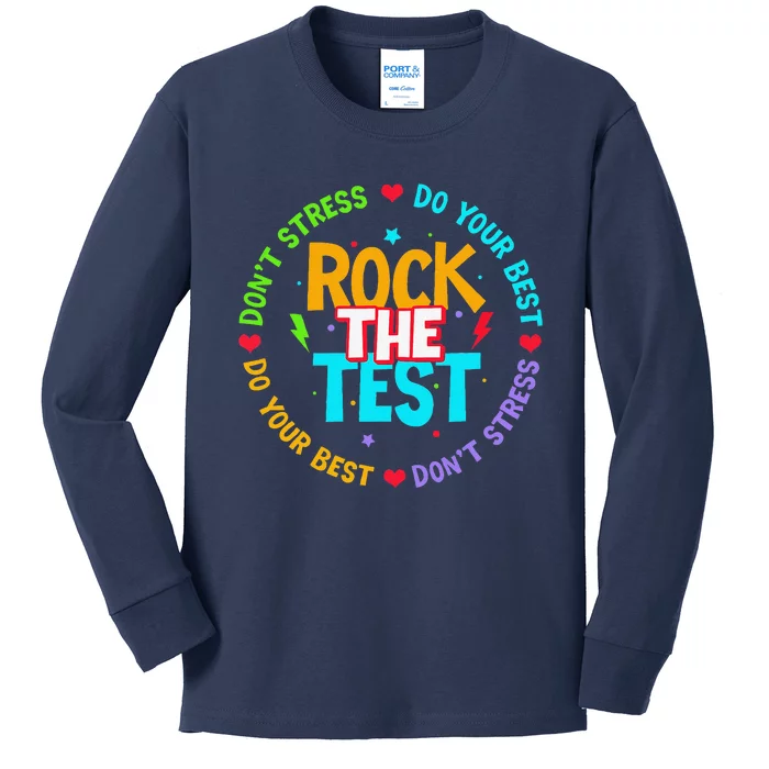 Rock The Test Dont Stress Testing Day For Teacher Kids Long Sleeve Shirt