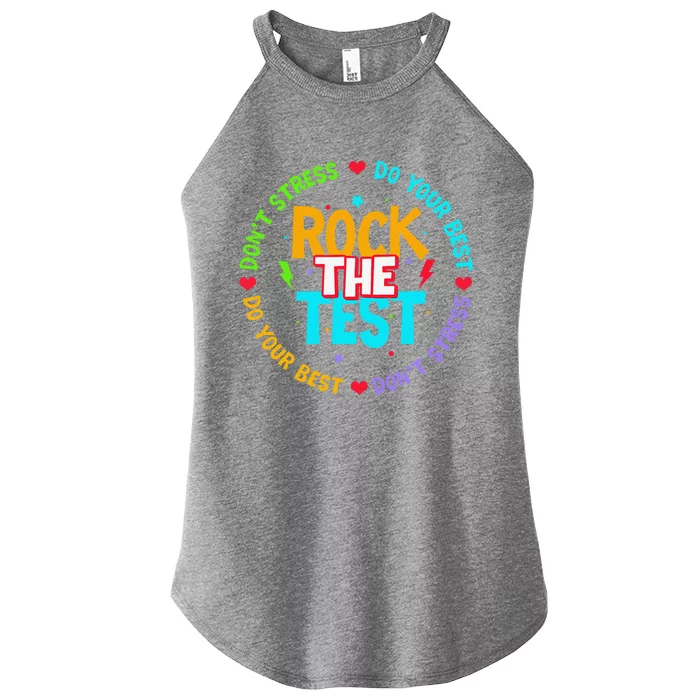 Rock The Test Dont Stress Testing Day For Teacher Women’s Perfect Tri Rocker Tank