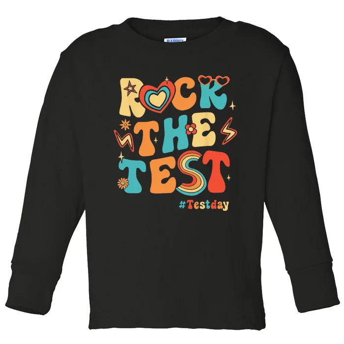 Rock The Test Groovy Motivational Teacher Testing Toddler Long Sleeve Shirt