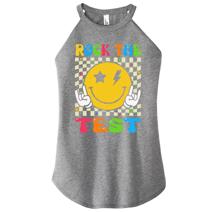 Rock The Test Funny Testing Day Women’s Perfect Tri Rocker Tank