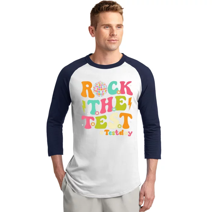 Rock The Test Testing Day Retro Motivational Teacher Student Baseball Sleeve Shirt