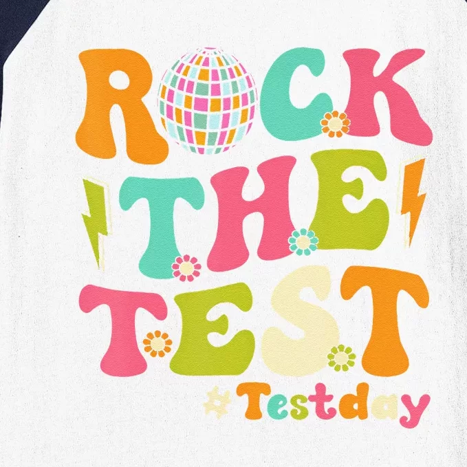 Rock The Test Testing Day Retro Motivational Teacher Student Baseball Sleeve Shirt