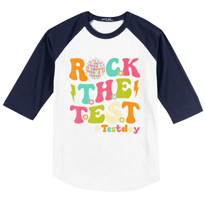 Rock The Test Testing Day Retro Motivational Teacher Student Baseball Sleeve Shirt