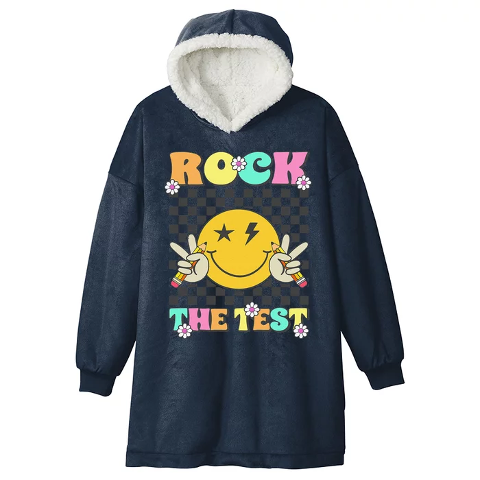 Rock The Test Testing Day Retro Motivational Teacher Student Hooded Wearable Blanket