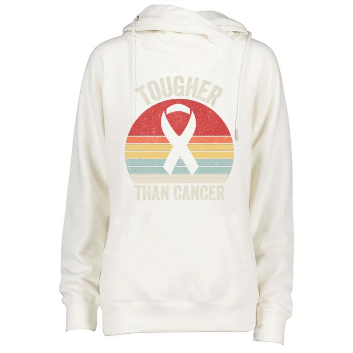 Retro Tougher Than Cancer Ribbon Breast Cancer Awareness Gift Womens Funnel Neck Pullover Hood