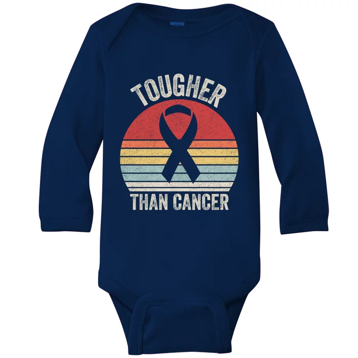 Retro Tougher Than Cancer Ribbon Breast Cancer Awareness Gift Baby Long Sleeve Bodysuit