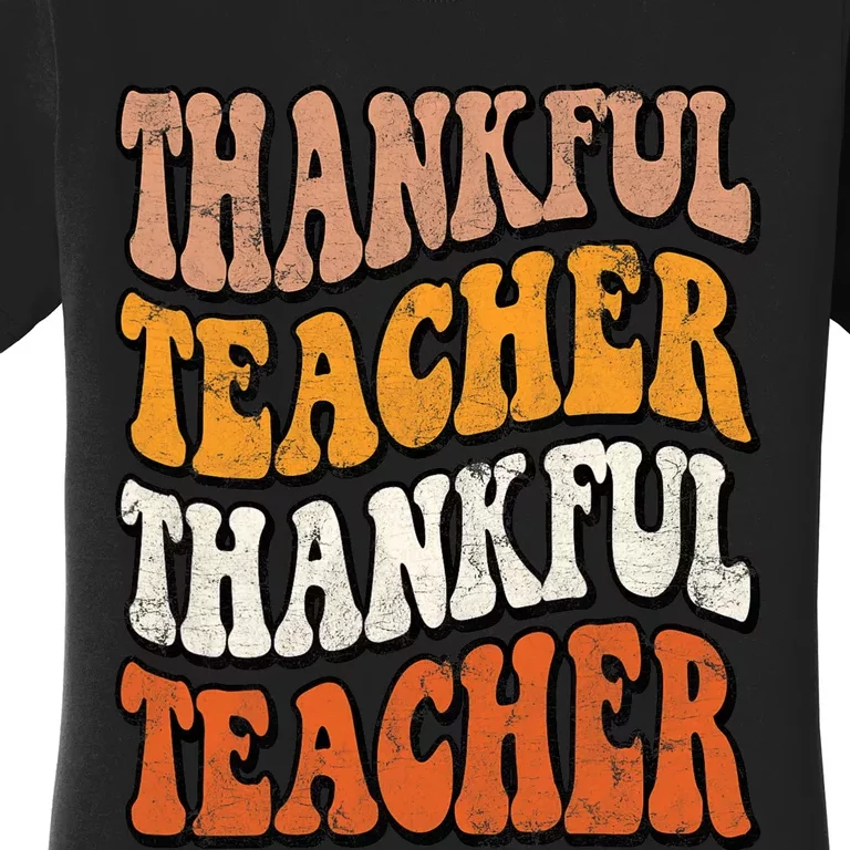 Retro Thankful Teacher Fall Thanksgiving Elementary Teacher Women's T-Shirt