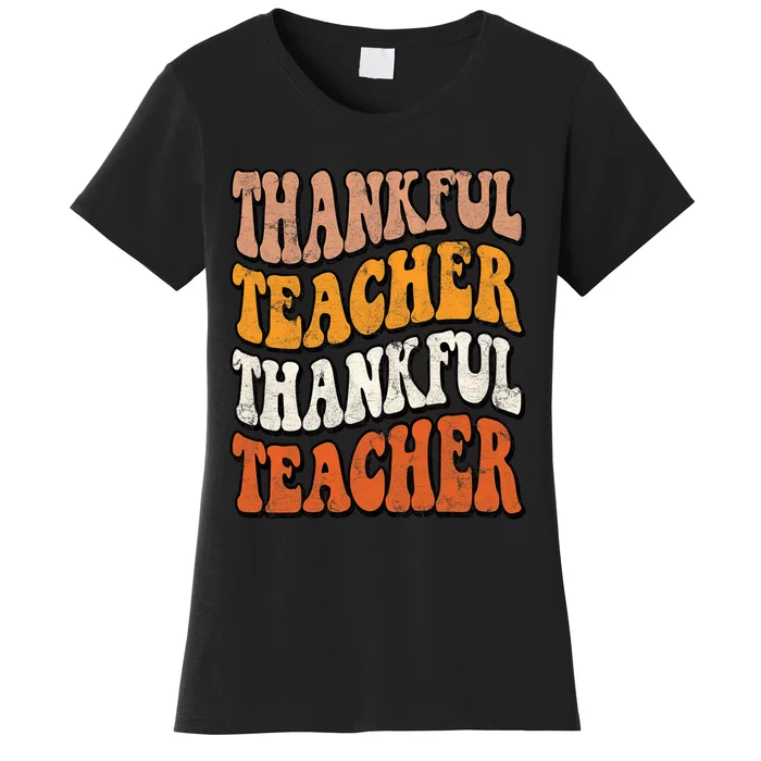 Retro Thankful Teacher Fall Thanksgiving Elementary Teacher Women's T-Shirt