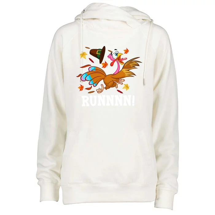 Run Turkey Thanksgiving Autumn Fall Leaves Thankful Grateful Cool Gift Womens Funnel Neck Pullover Hood