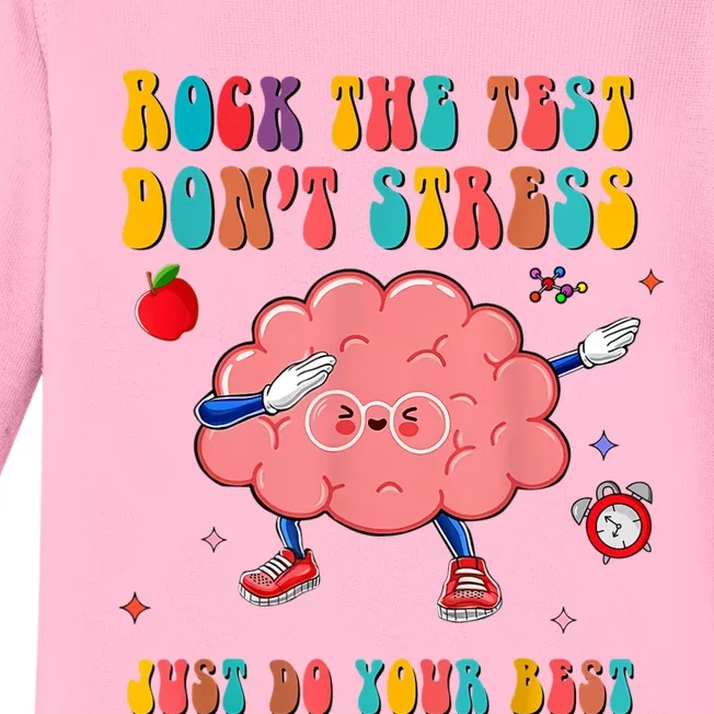 Rock The Test Dont Stress Testing Day Teacher Student Gift Baby Long Sleeve Bodysuit