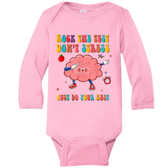 Rock The Test Dont Stress Testing Day Teacher Student Gift Baby Long Sleeve Bodysuit