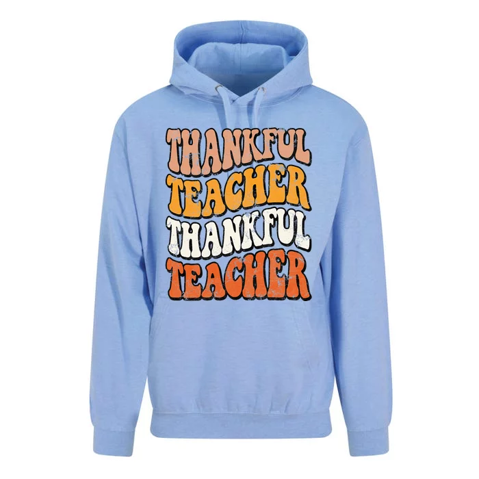 Retro Thankful Teacher Fall Thanksgiving Elementary Teacher Unisex Surf Hoodie