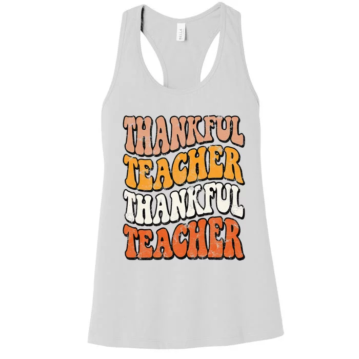 Retro Thankful Teacher Fall Thanksgiving Elementary Teacher Women's Racerback Tank