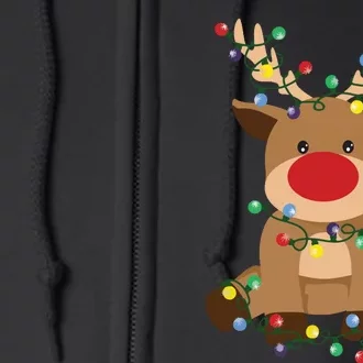 Rudolph Tangled Up In Christmas Tree Lights Holiday Reindeer Full Zip Hoodie