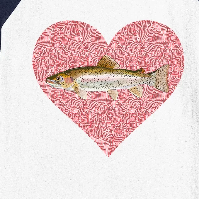 Rainbow Trout Valentines Day Fish Love Fingerprint Gift Baseball Sleeve Shirt