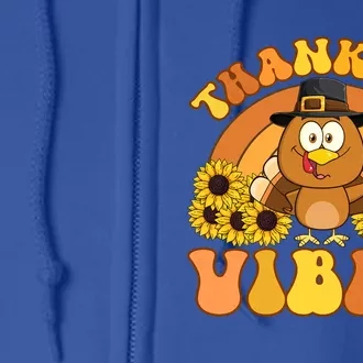 Retro Thankful Vibes Autumn Groovy Thanksgiving Turkey Gift Full Zip Hoodie