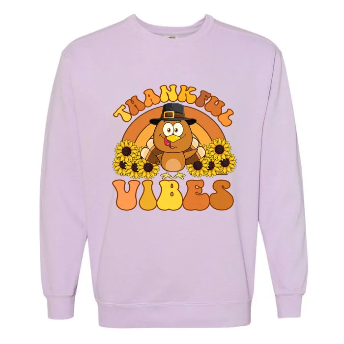 Retro Thankful Vibes Autumn Groovy Thanksgiving Turkey Gift Garment-Dyed Sweatshirt